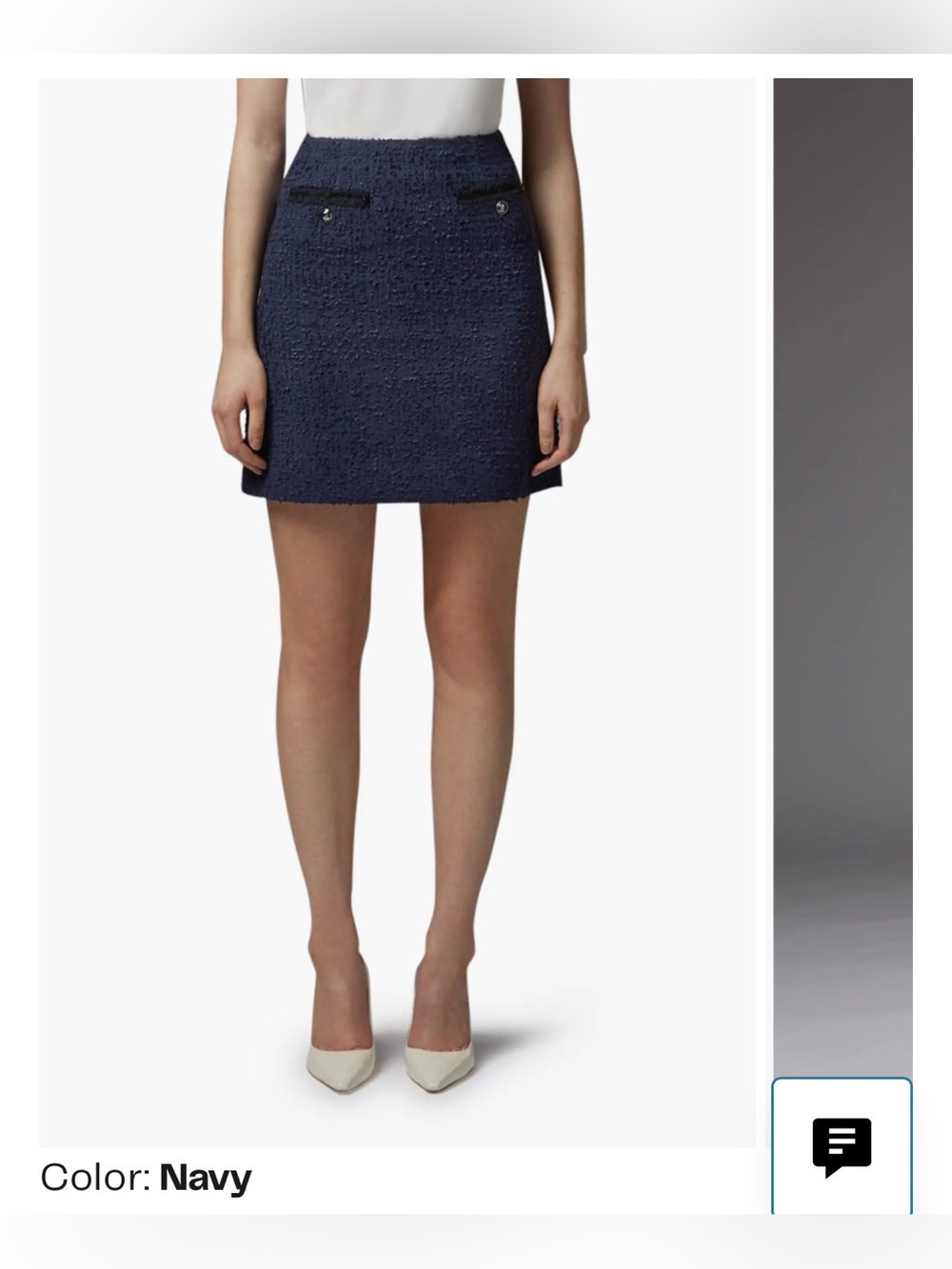 LK Bennett Navy Tweed Mini Skirt with Button